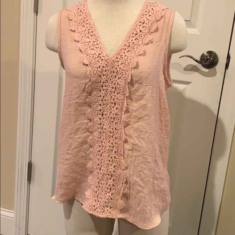 Pink Lace V Neck Tank Top